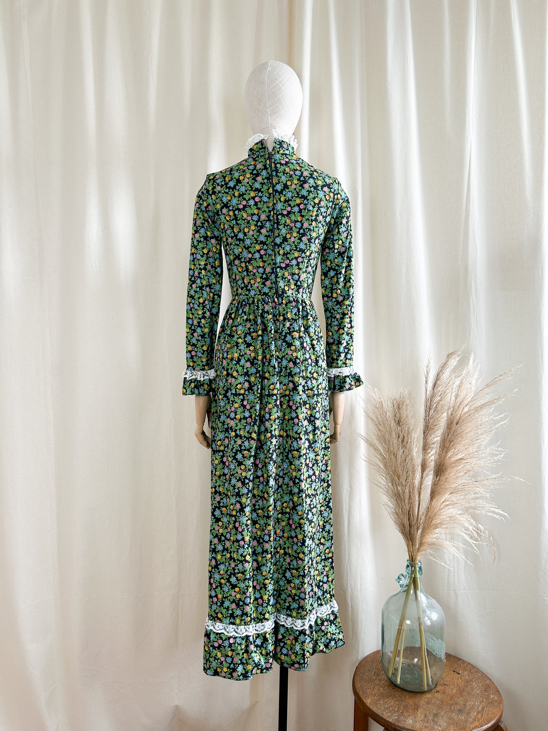 Beautiful 1970s Dark Floral Cotton Prairie Dress