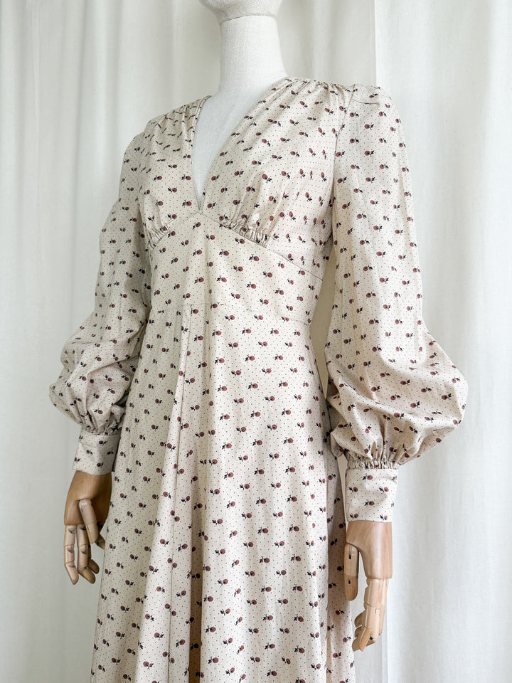 Dreamy One of a Kind 1970s Soft Ecru Cotton Floral Maxi Dress
