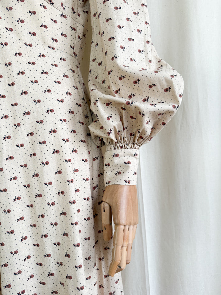 Dreamy One of a Kind 1970s Soft Ecru Cotton Floral Maxi Dress