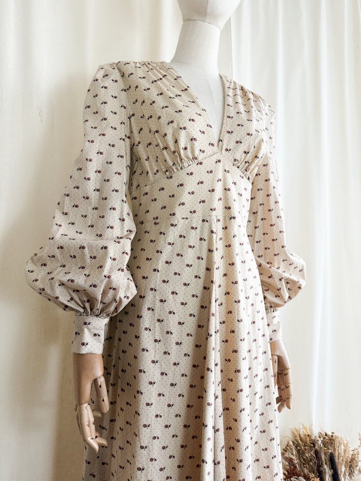 Dreamy One of a Kind 1970s Soft Ecru Cotton Floral Maxi Dress