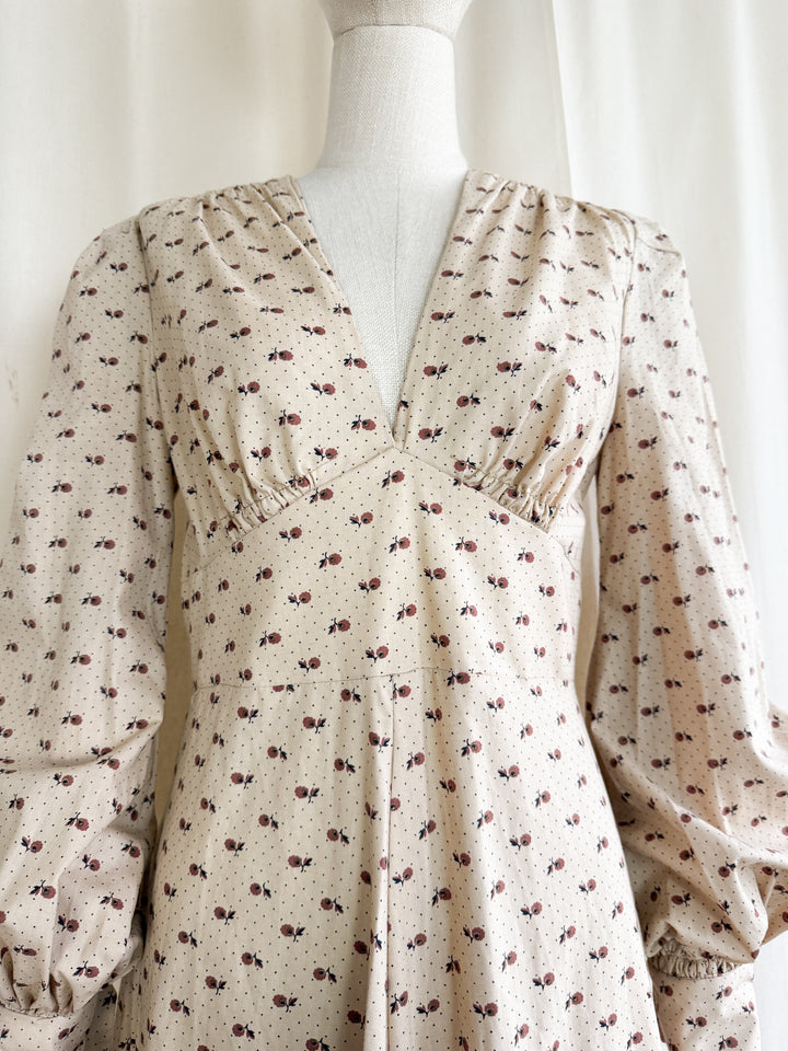 Dreamy One of a Kind 1970s Soft Ecru Cotton Floral Maxi Dress