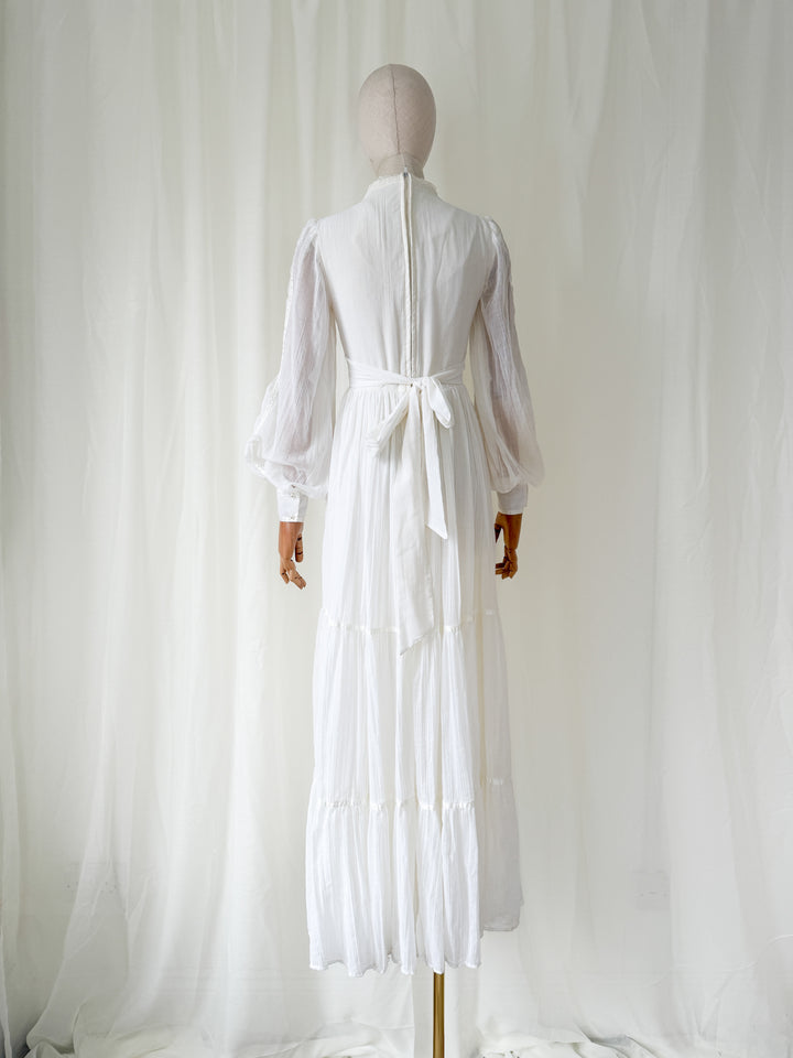 Ethereal Rare 1970s Corset Bust White Cotton Maxi Dress