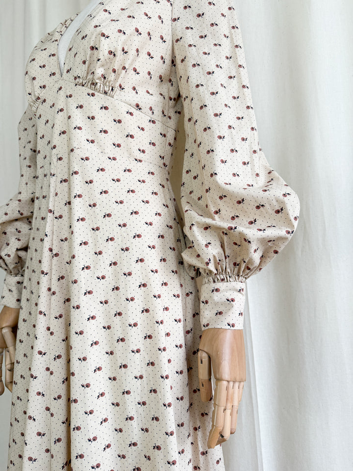 Dreamy One of a Kind 1970s Soft Ecru Cotton Floral Maxi Dress