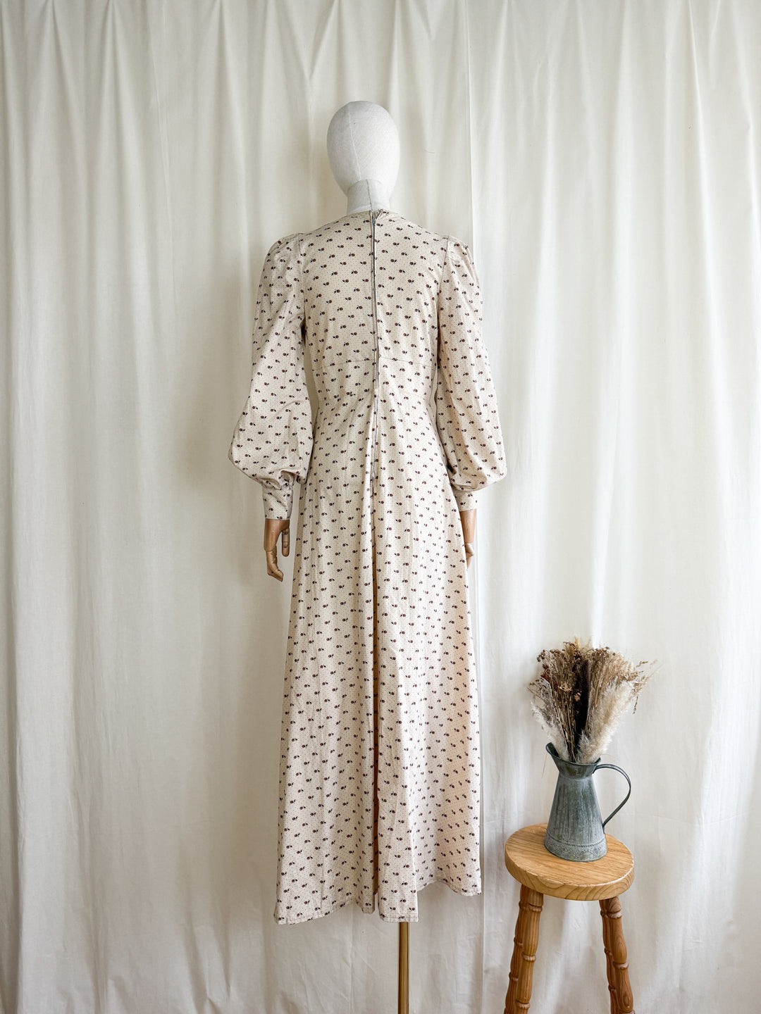 Dreamy One of a Kind 1970s Soft Ecru Cotton Floral Maxi Dress