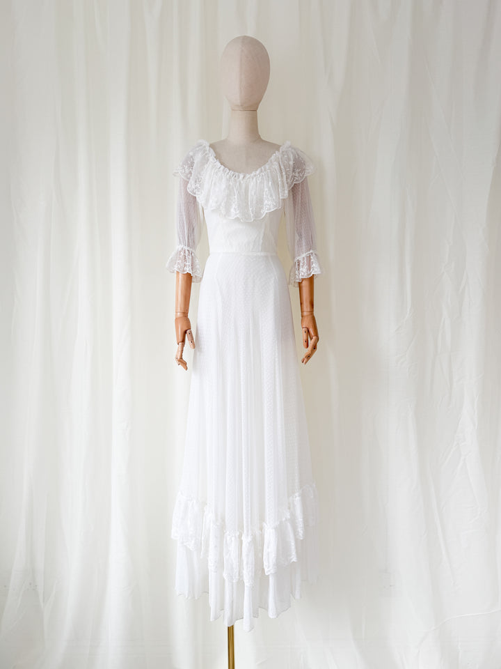 Divine 1970s Lace White Maxi Dress