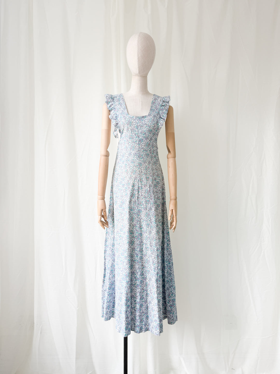 Sweet 1970s Cotton Pinafore Maxi Dress