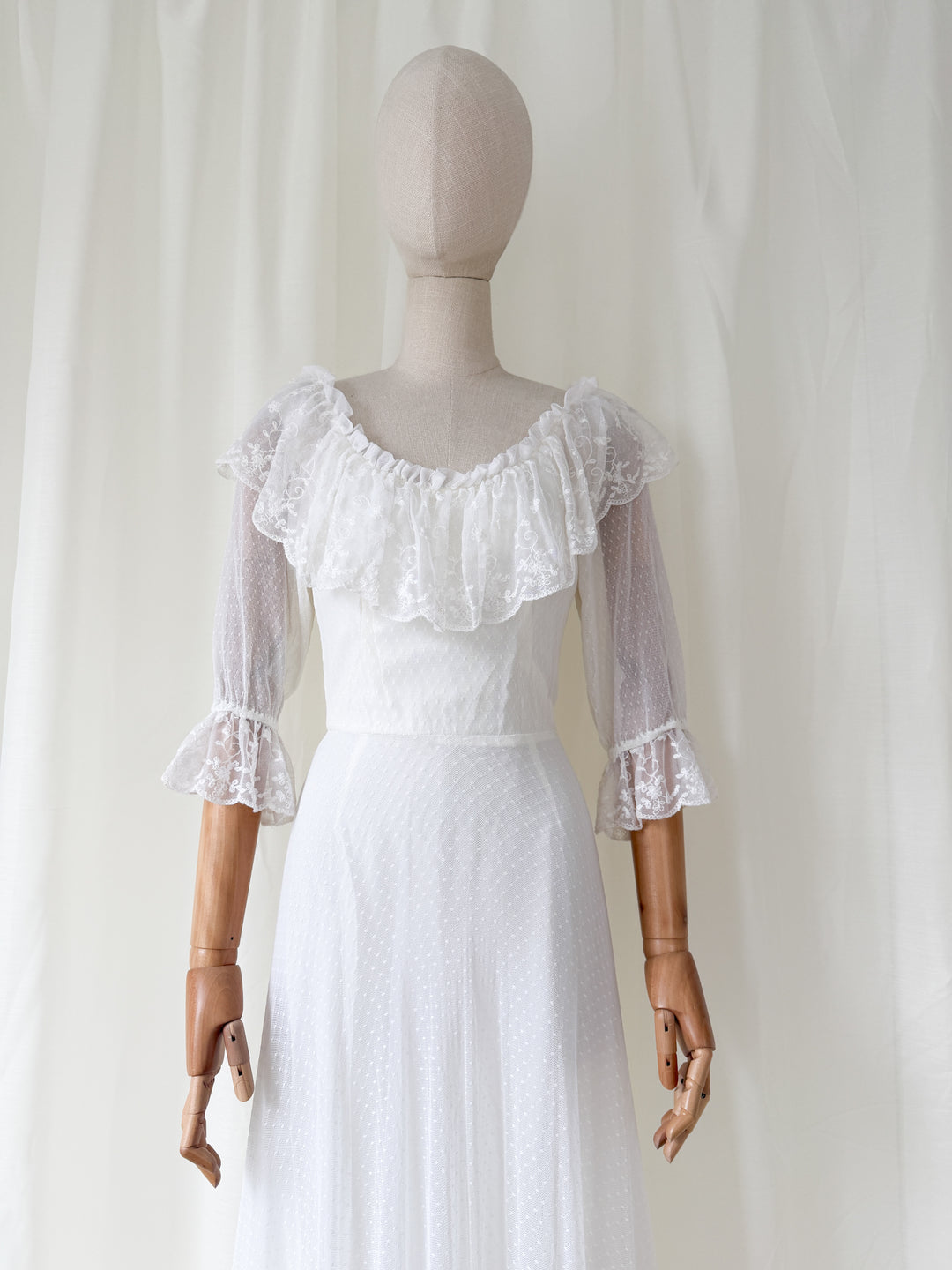 Divine 1970s Lace White Maxi Dress