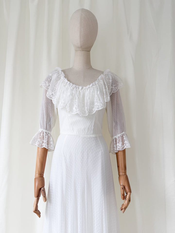 Divine 1970s Lace White Maxi Dress