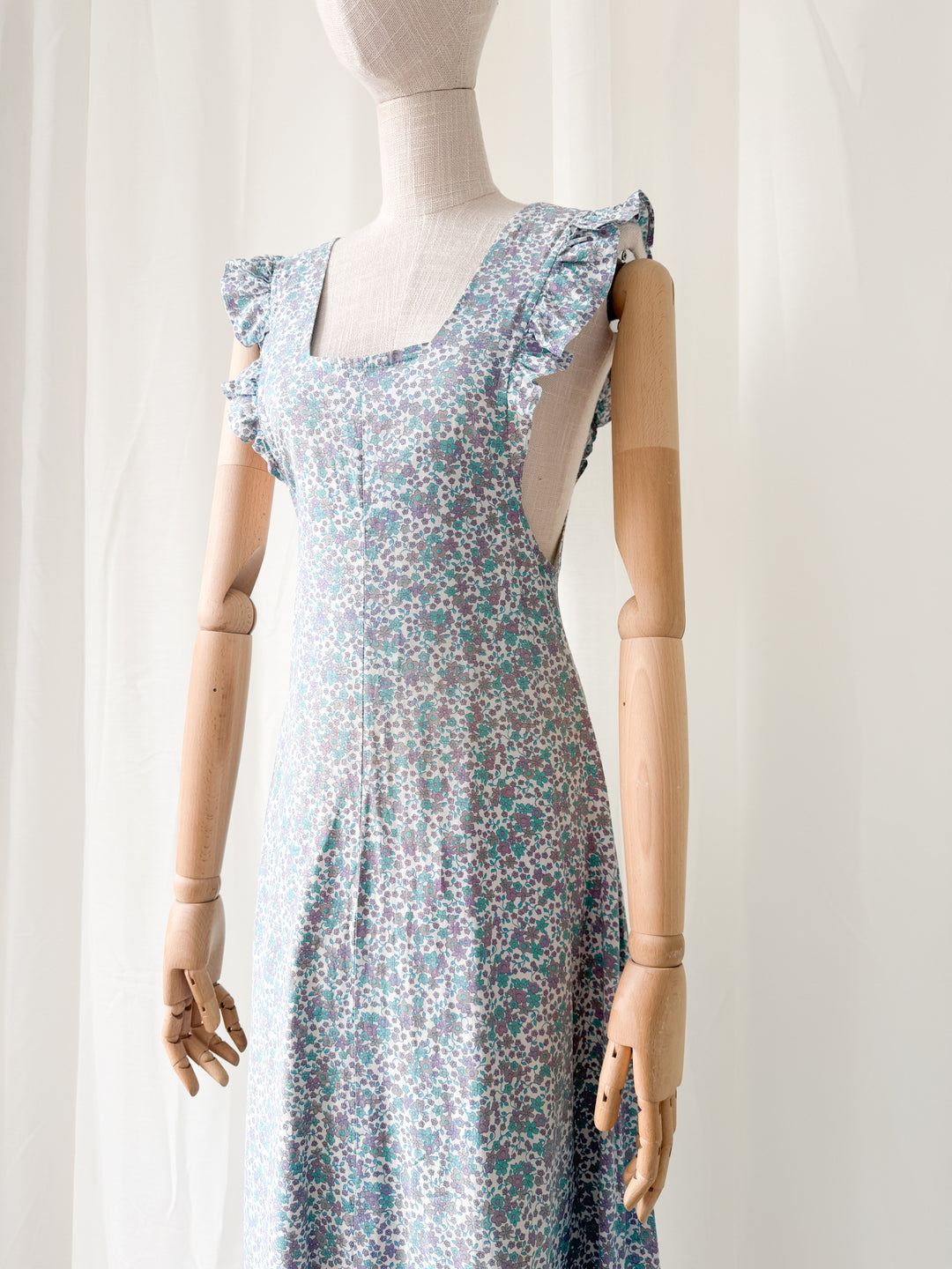 Sweet 1970s Cotton Pinafore Maxi Dress