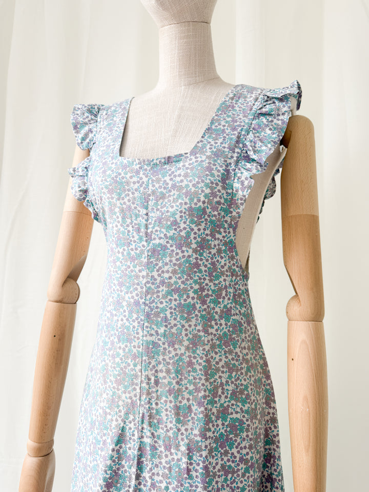 Sweet 1970s Cotton Pinafore Maxi Dress