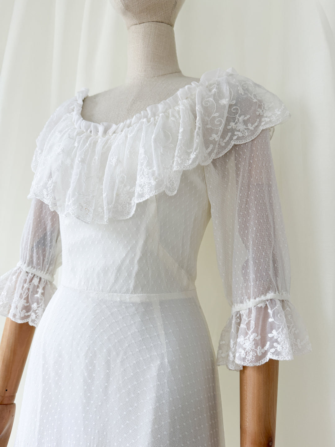 Divine 1970s Lace White Maxi Dress