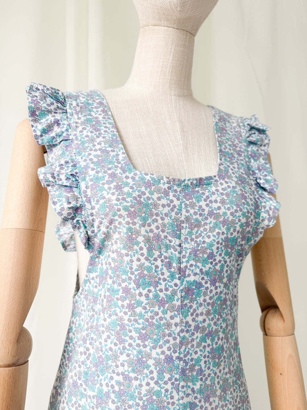 Sweet 1970s Cotton Pinafore Maxi Dress