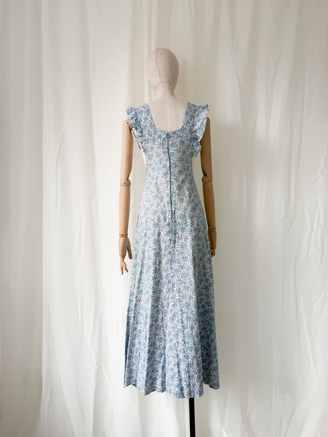 Sweet 1970s Cotton Pinafore Maxi Dress
