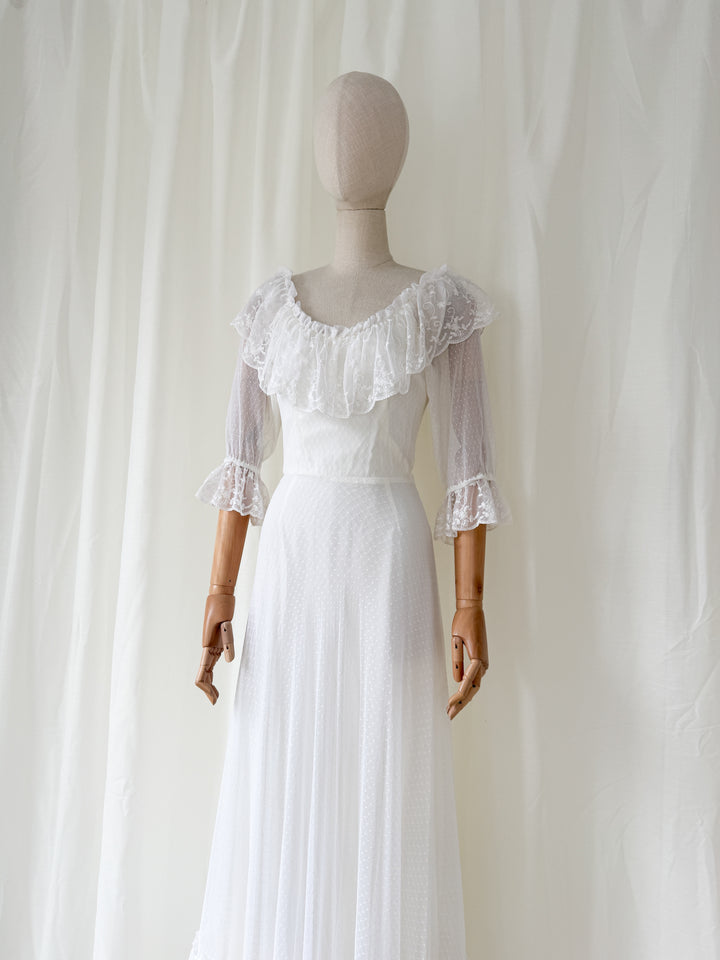 Divine 1970s Lace White Maxi Dress