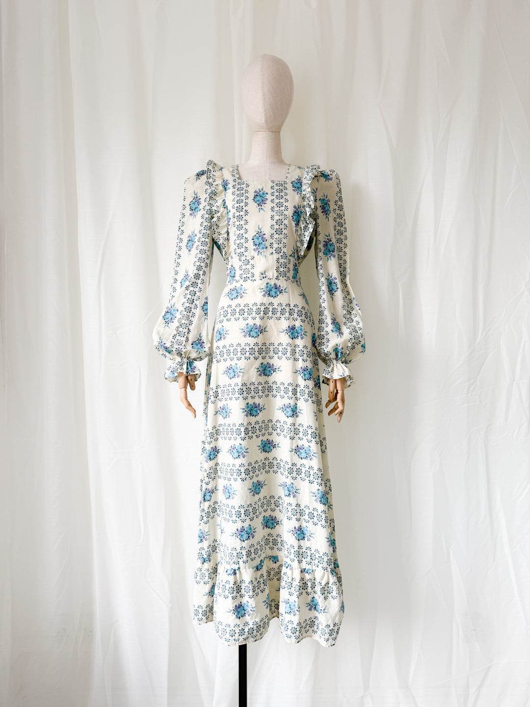 Beaut 1970s Floral Cotton Stripe Maxi Dress