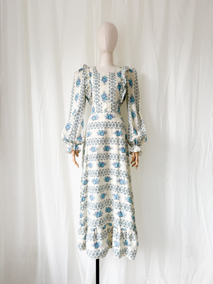 Beaut 1970s Floral Cotton Stripe Maxi Dress