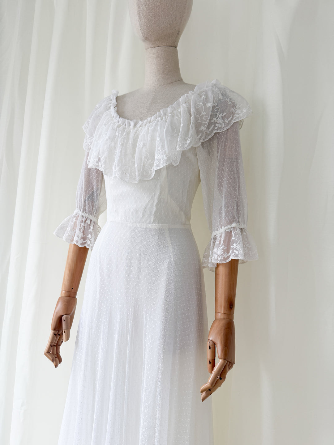 Divine 1970s Lace White Maxi Dress
