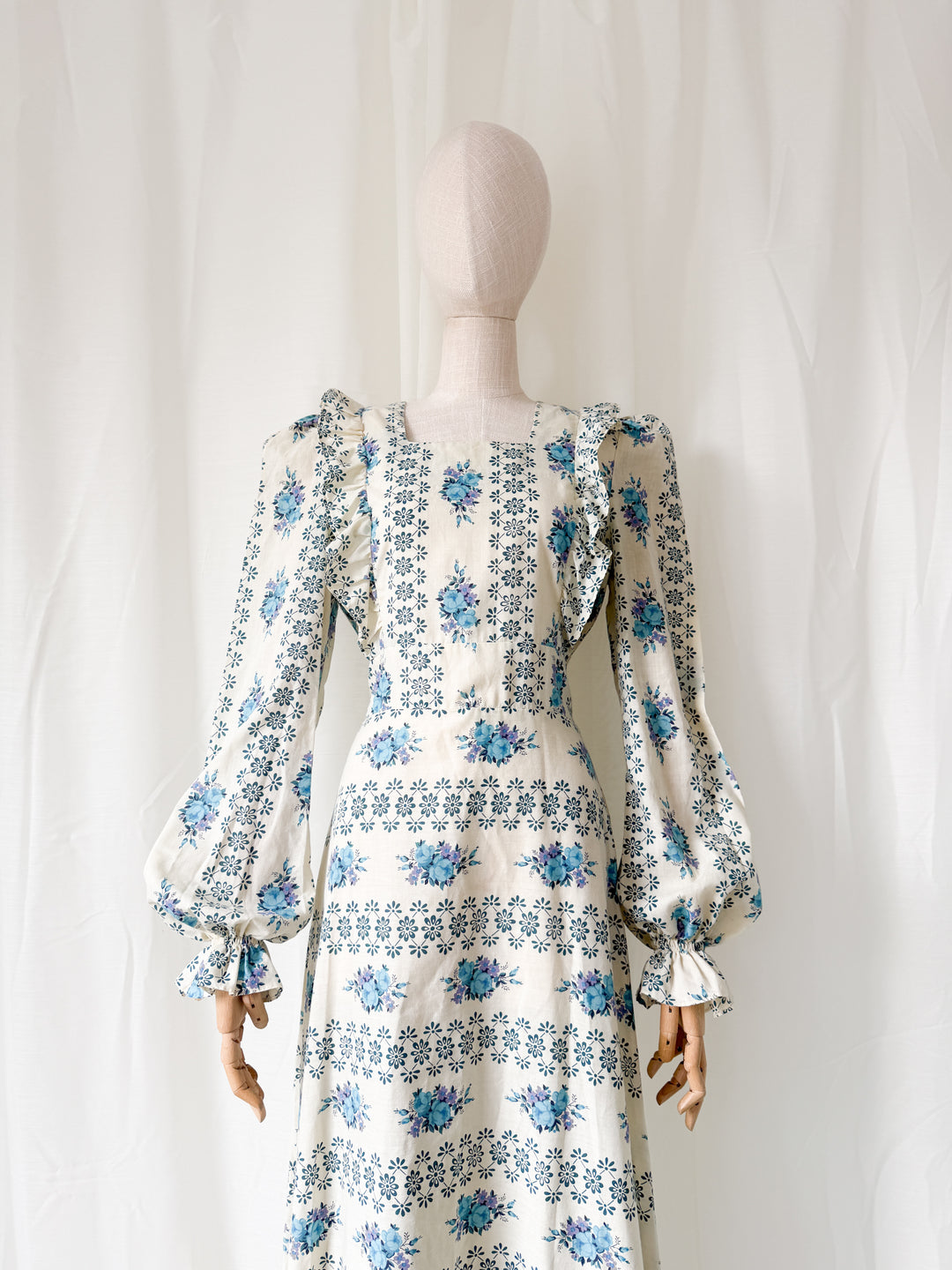 Beaut 1970s Floral Cotton Stripe Maxi Dress