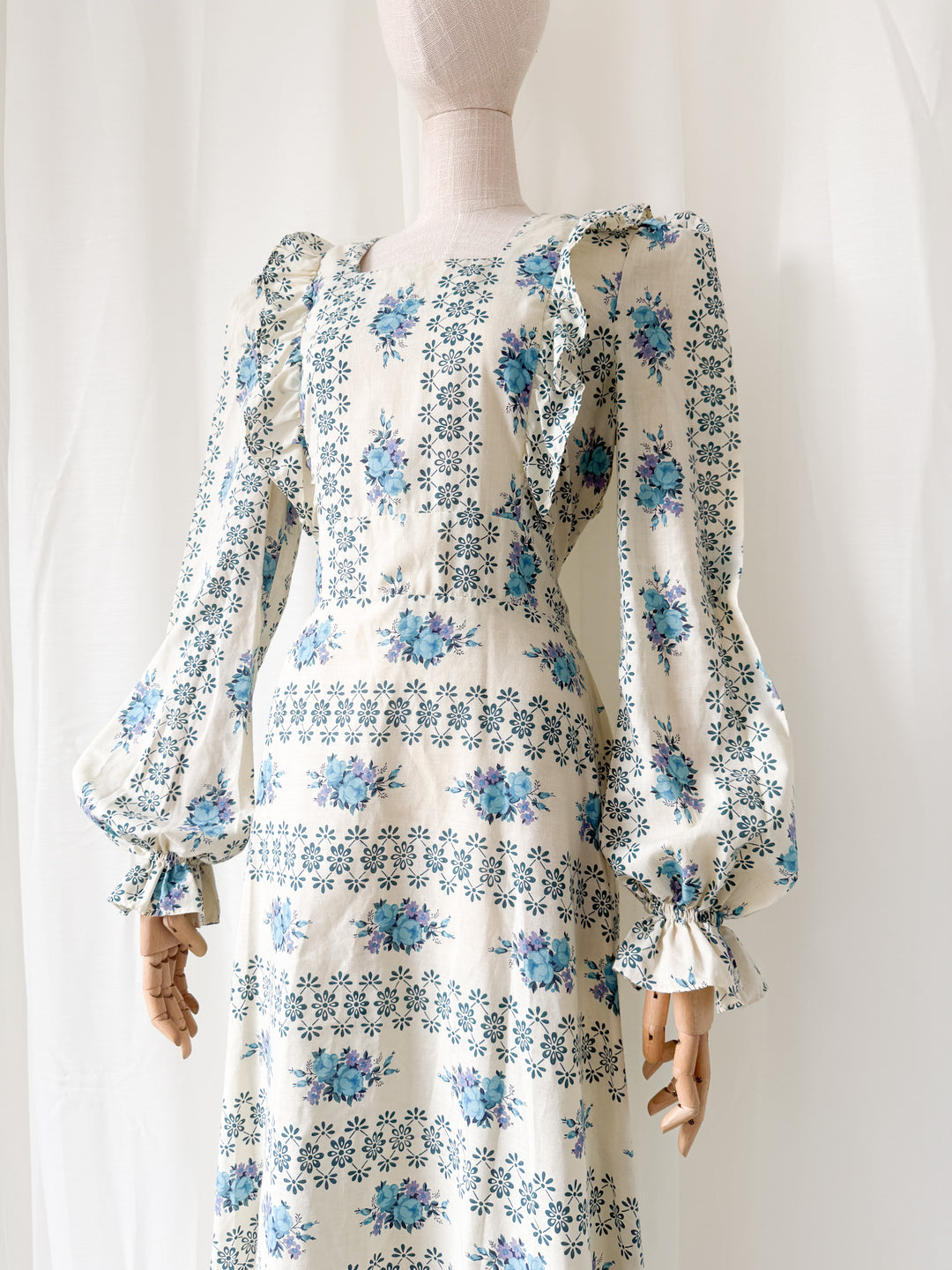 Beaut 1970s Floral Cotton Stripe Maxi Dress