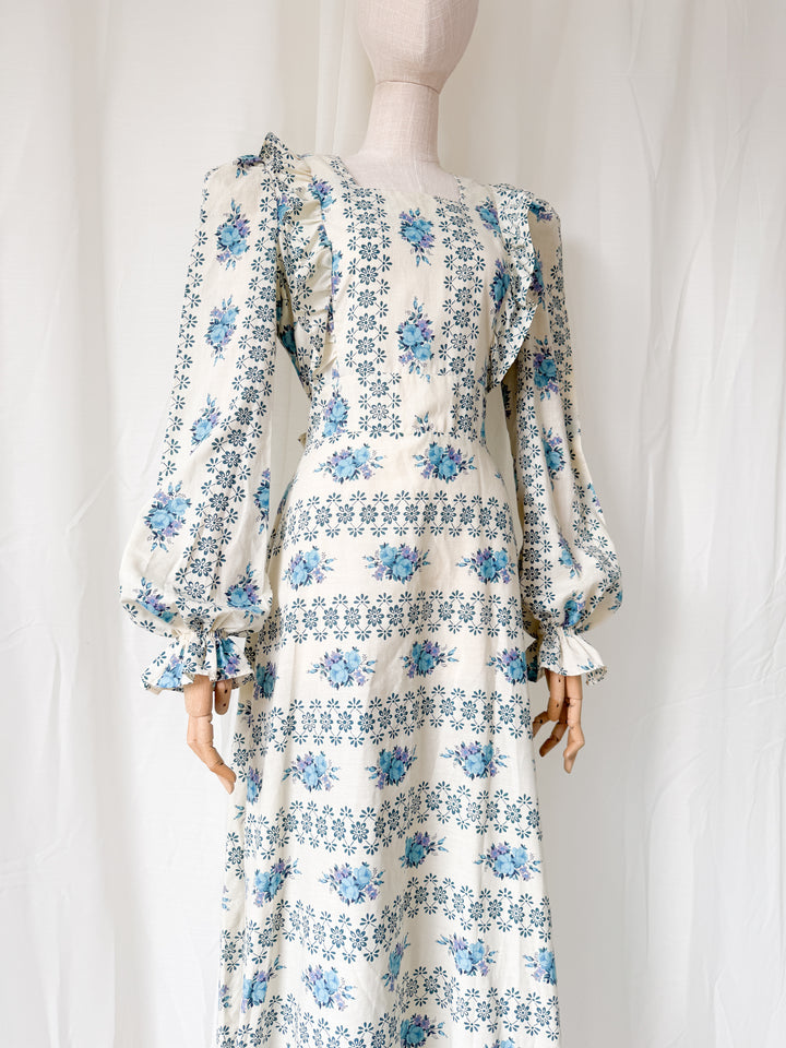 Beaut 1970s Floral Cotton Stripe Maxi Dress