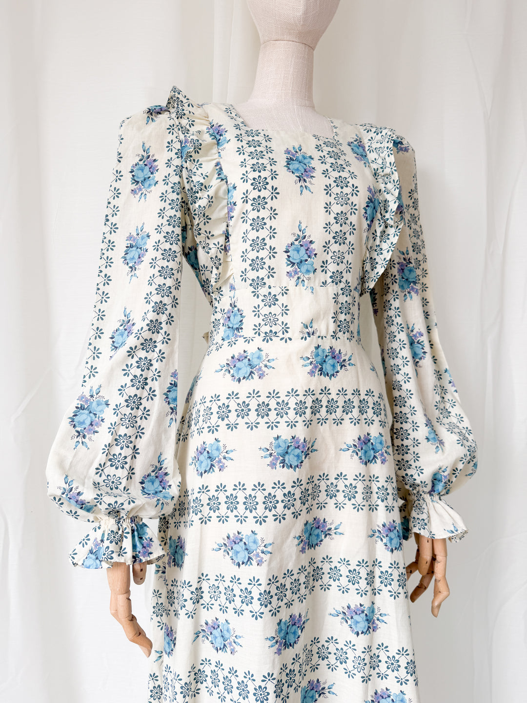 Beaut 1970s Floral Cotton Stripe Maxi Dress