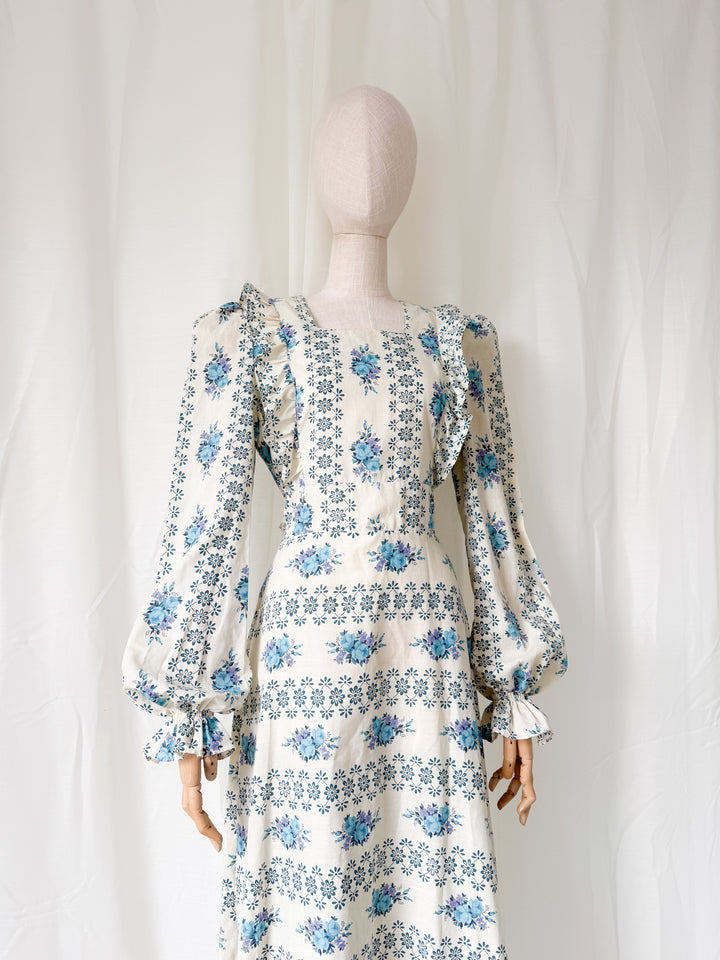 Beaut 1970s Floral Cotton Stripe Maxi Dress