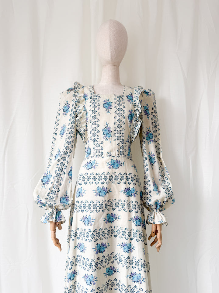 Beaut 1970s Floral Cotton Stripe Maxi Dress