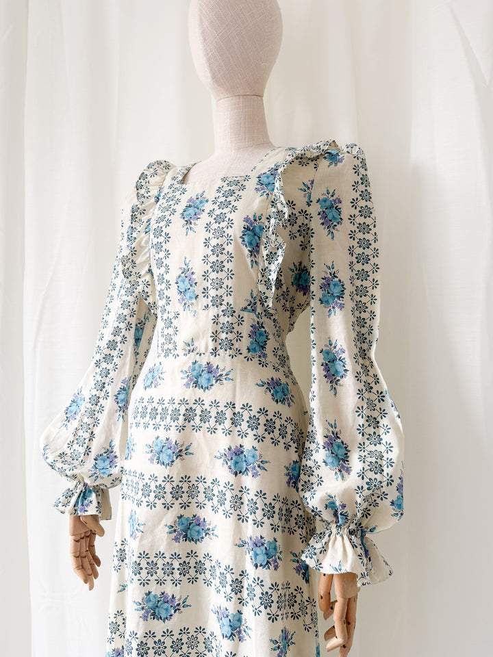 Beaut 1970s Floral Cotton Stripe Maxi Dress
