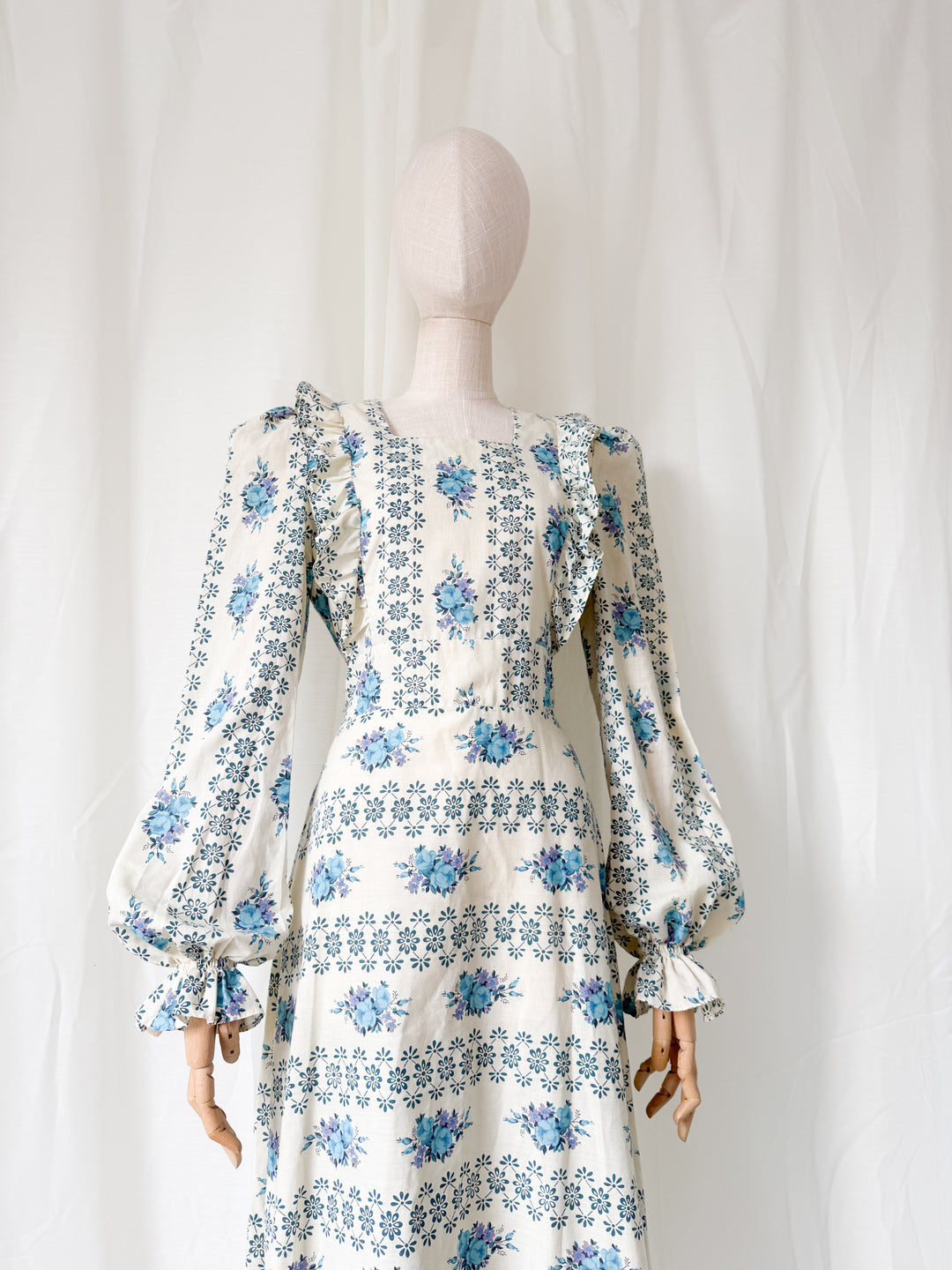 Beaut 1970s Floral Cotton Stripe Maxi Dress