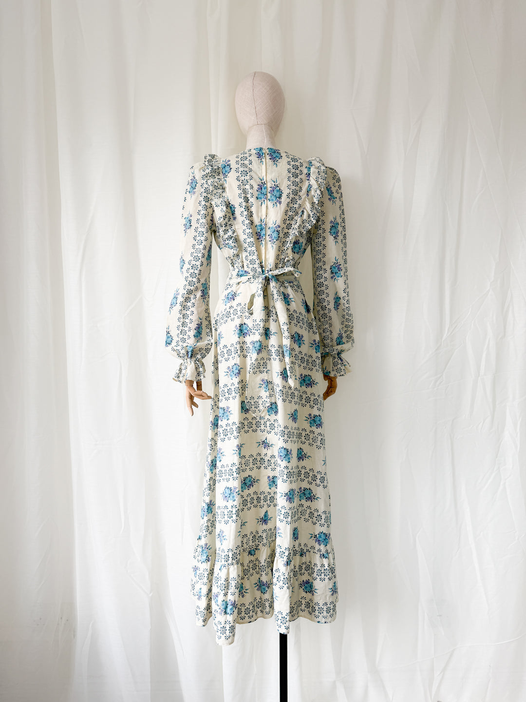 Beaut 1970s Floral Cotton Stripe Maxi Dress