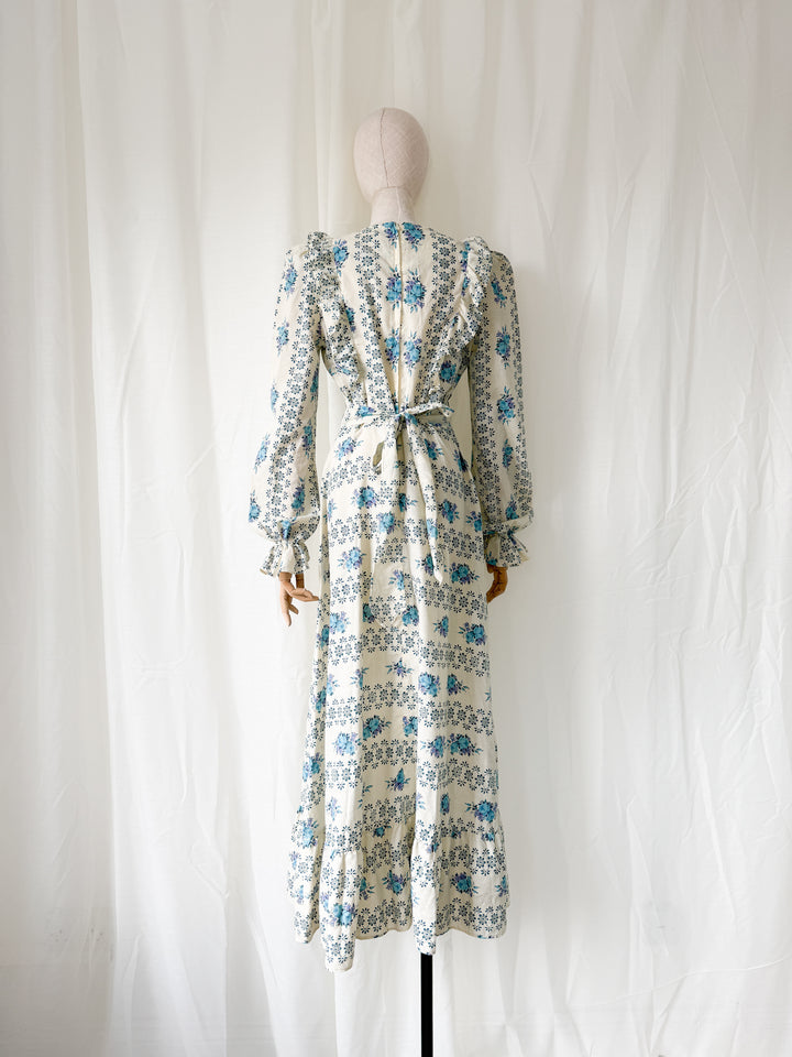 Beaut 1970s Floral Cotton Stripe Maxi Dress