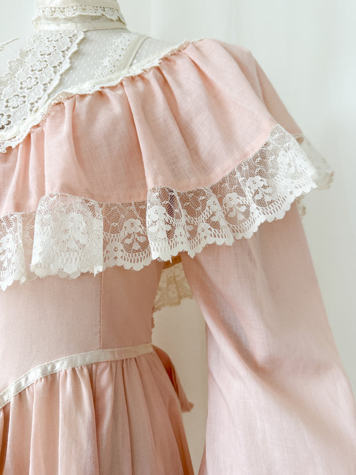 Precious Late 1970s Early 1980s Jessica McClintock 'Gunne Sax' Cotton Prairie Maxi Dress