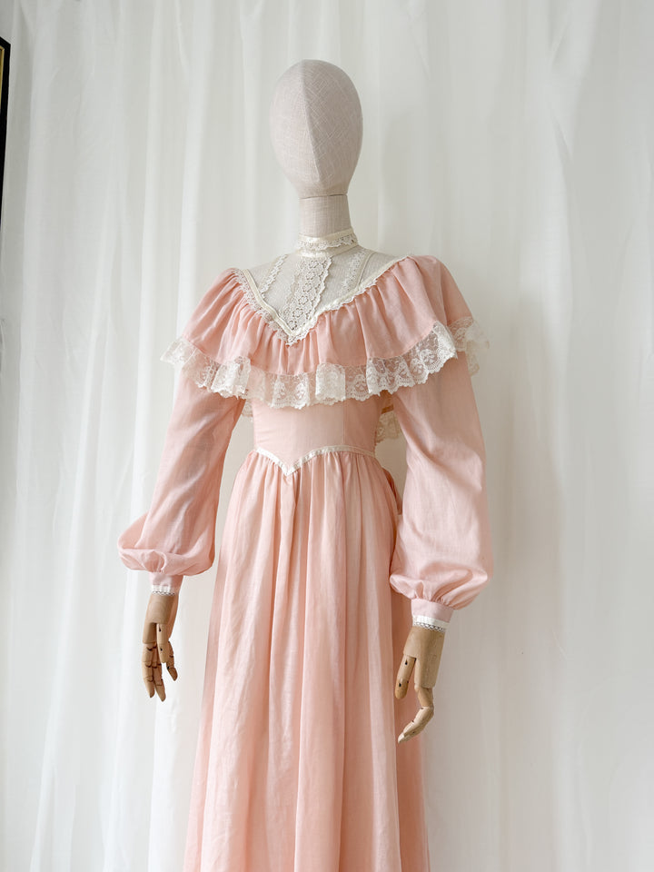 Precious Late 1970s Early 1980s Jessica McClintock 'Gunne Sax' Cotton Prairie Maxi Dress