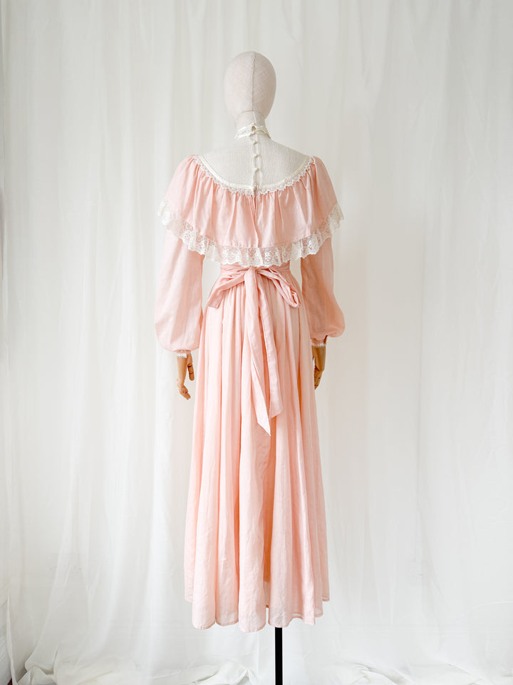 Precious Late 1970s Early 1980s Jessica McClintock 'Gunne Sax' Cotton Prairie Maxi Dress