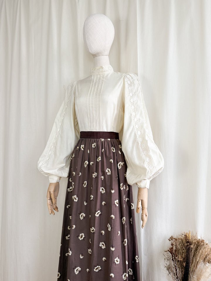 Beautiful Romantic 1970s Soft Cotton Floral Prairie Maxi Dress
