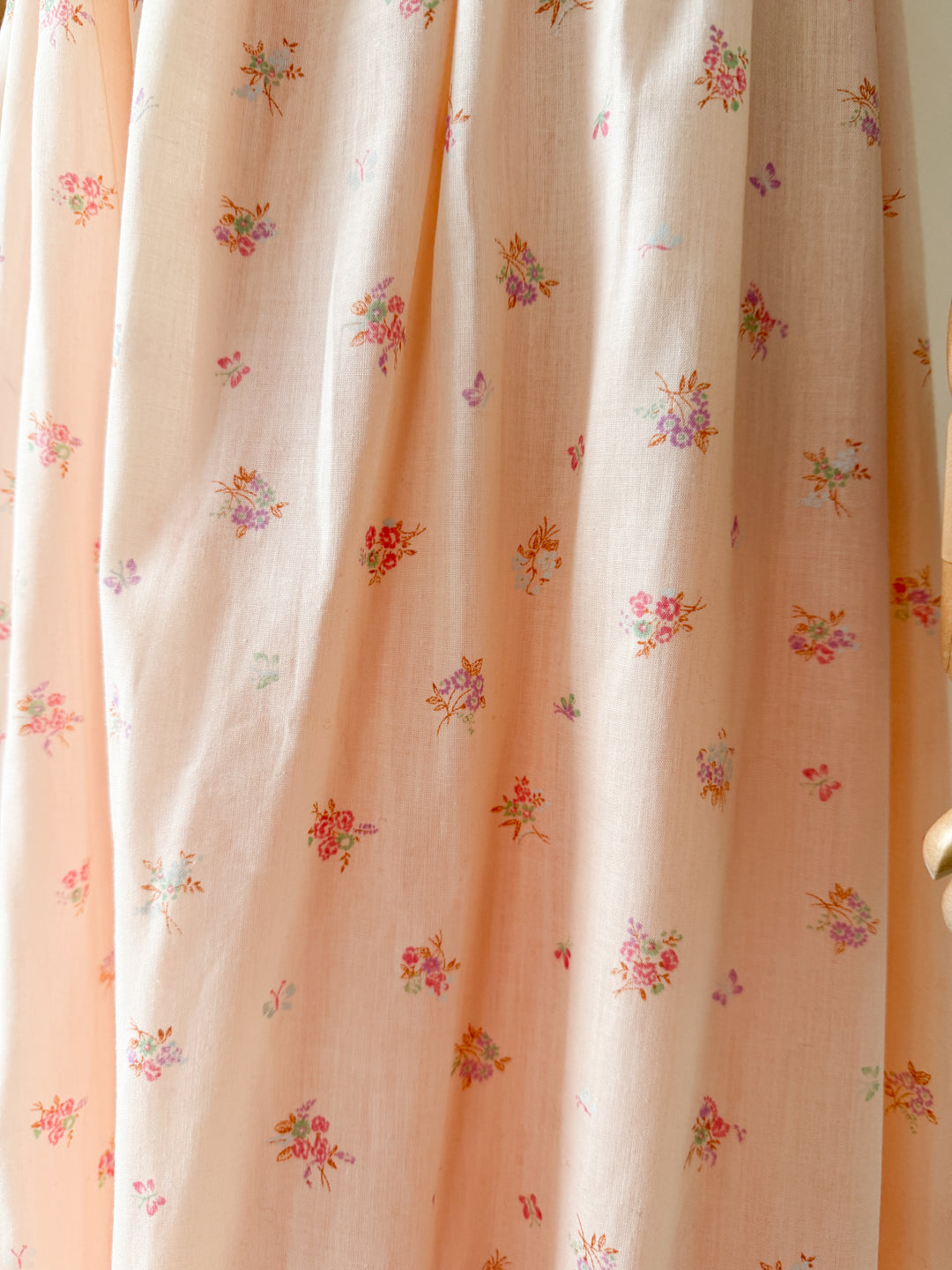 Beautiful 1970s Peach Cotton Off Shoulder Maxi Dress