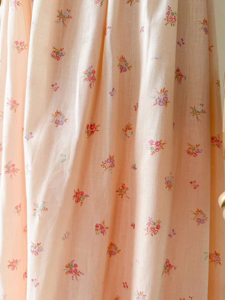 Beautiful 1970s Peach Cotton Off Shoulder Maxi Dress