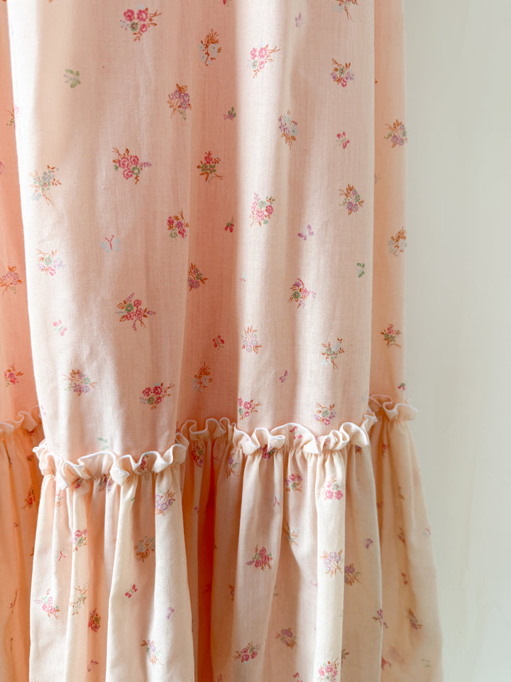 Beautiful 1970s Peach Cotton Off Shoulder Maxi Dress