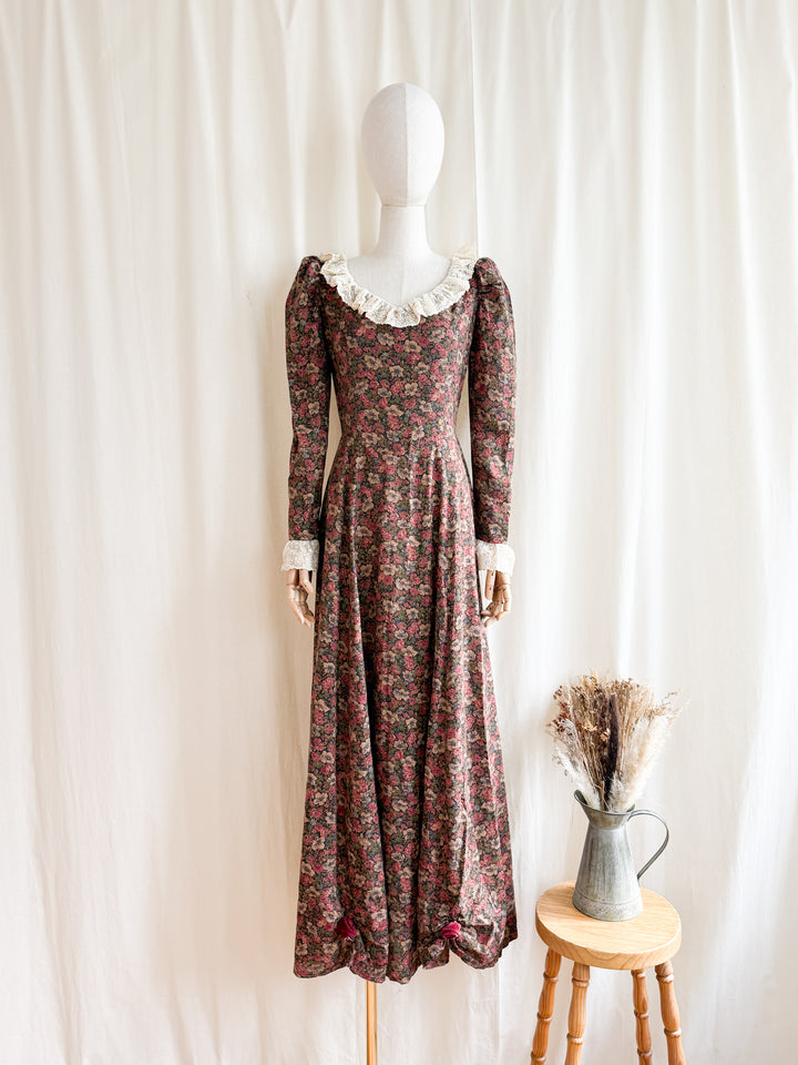 Precious One of a Kind Late 70s Lace Trimmed Romantic Cotton Maxi Dress