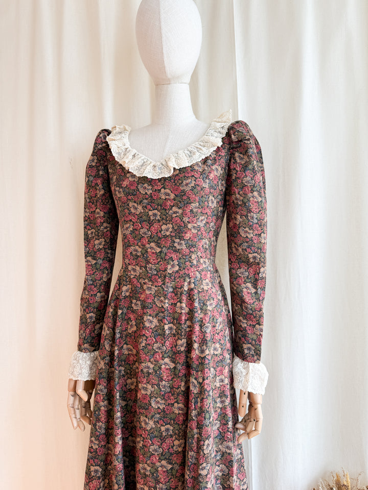 Precious One of a Kind Late 70s Lace Trimmed Romantic Cotton Maxi Dress