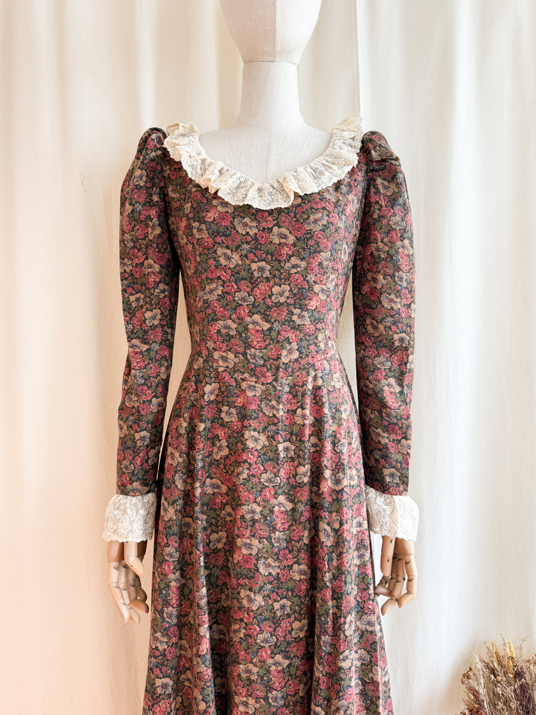 Precious One of a Kind Late 70s Lace Trimmed Romantic Cotton Maxi Dress