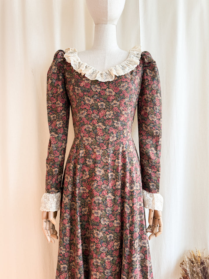 Precious One of a Kind Late 70s Lace Trimmed Romantic Cotton Maxi Dress
