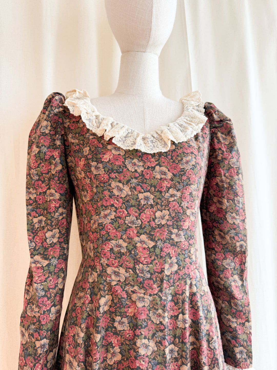Precious One of a Kind Late 70s Lace Trimmed Romantic Cotton Maxi Dress