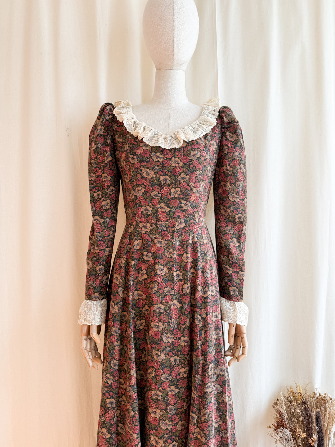 Precious One of a Kind Late 70s Lace Trimmed Romantic Cotton Maxi Dress