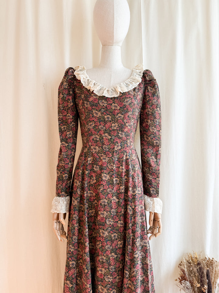 Precious One of a Kind Late 70s Lace Trimmed Romantic Cotton Maxi Dress