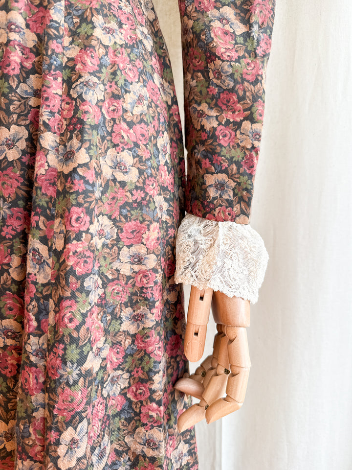 Precious One of a Kind Late 70s Lace Trimmed Romantic Cotton Maxi Dress