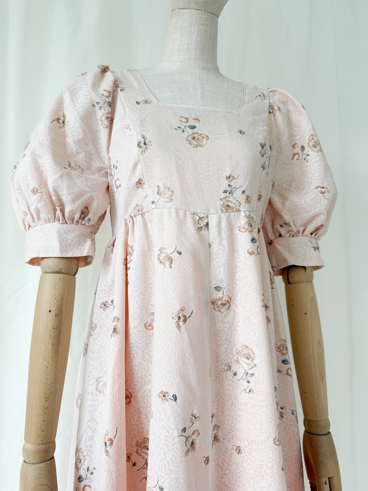 Adorable 1970s Soft Pink Floral Puff Sleeve Maxi Dress