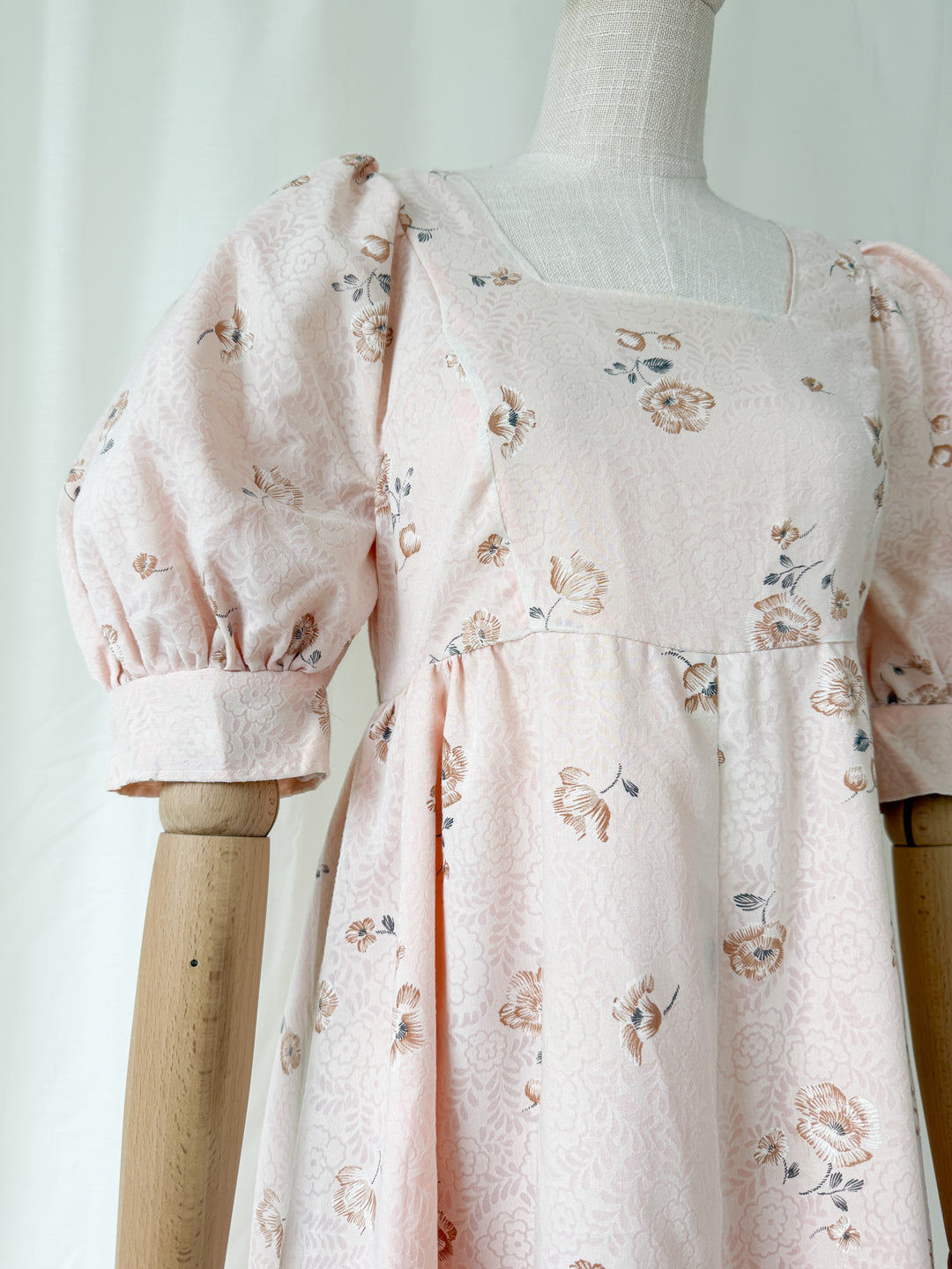 Adorable 1970s Soft Pink Floral Puff Sleeve Maxi Dress