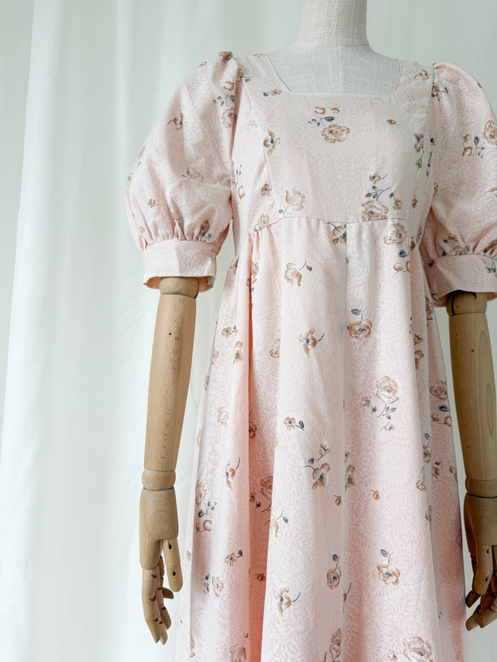 Adorable 1970s Soft Pink Floral Puff Sleeve Maxi Dress