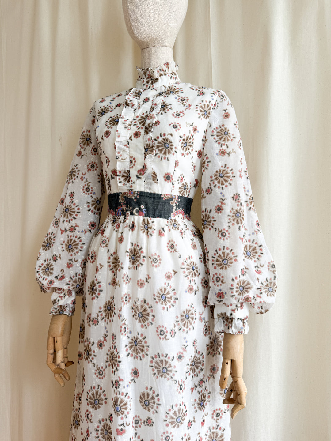 Gorgeous 1970s Angela Gore Cotton Prairie Maxi Dress